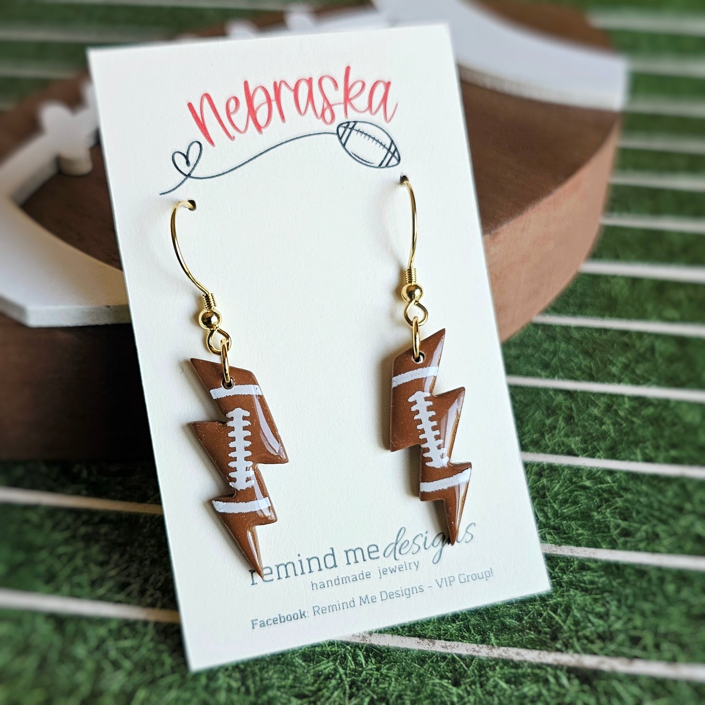Football Lightning Bolts Clay Dangle Earrings