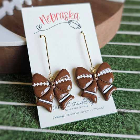 Brown Football Bow Clay Dangle Earrings