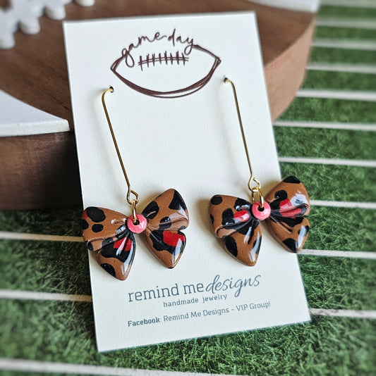 Brown, Black and Red Bow Clay Dangle Earrings