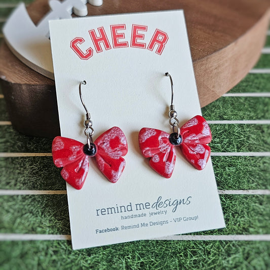 Red Bow Clay Dangle Earrings