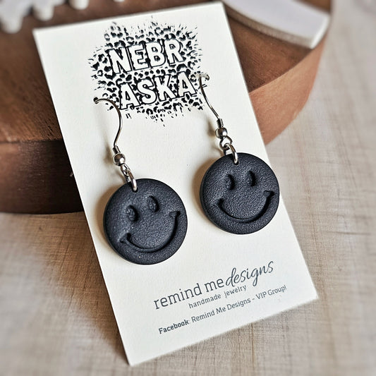 Black Smiley Dangle Clay Earrings