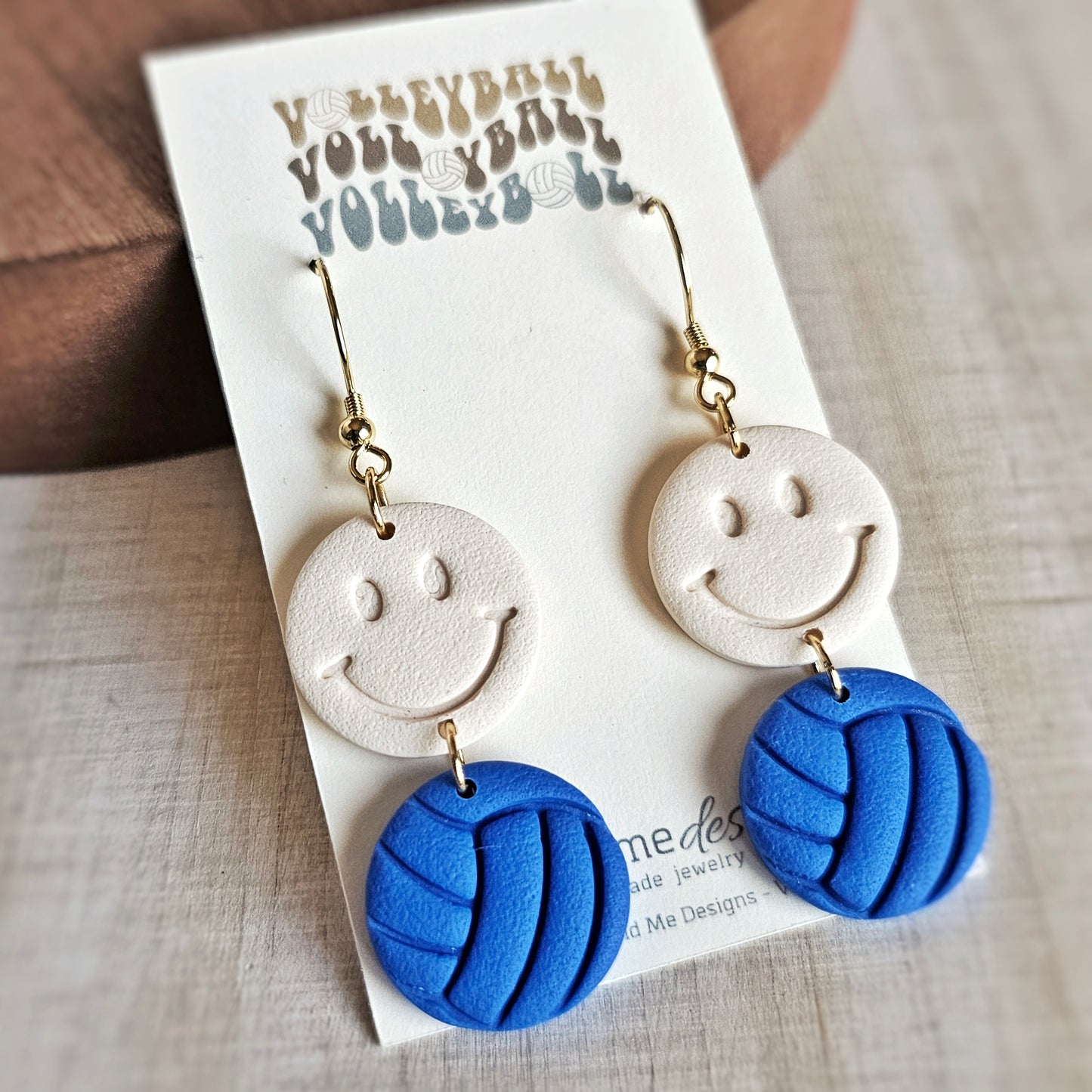 Cream Smiley and Blue Volleyball Clay Dangles