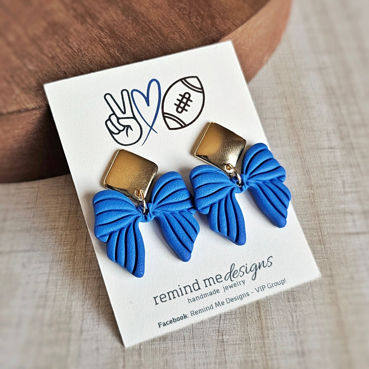 Royal Blue Clay Bow Dangle Earrings