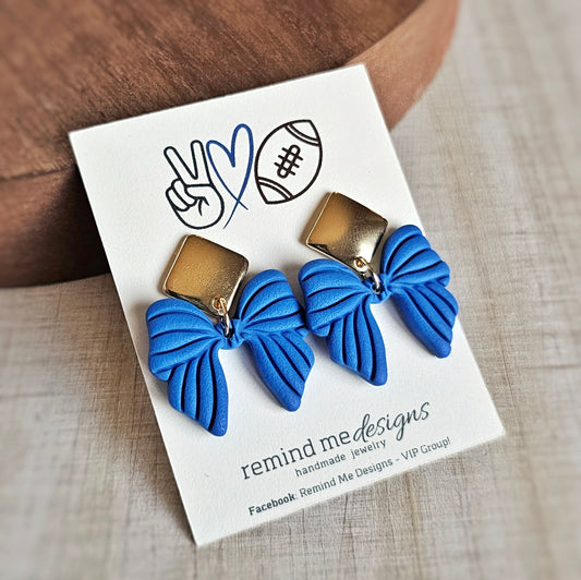 Royal Blue Clay Bow Dangle Earrings