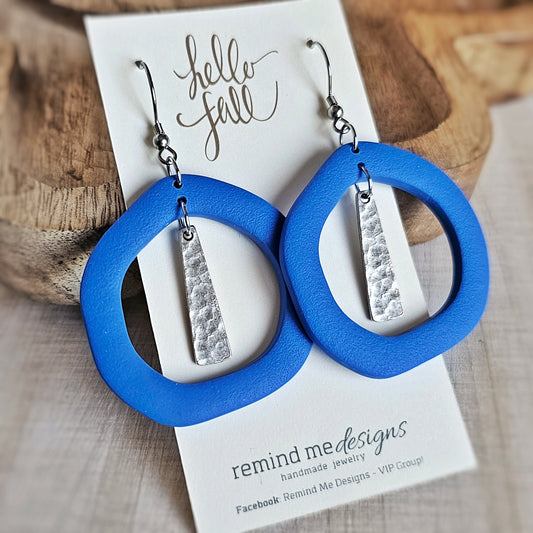 Royal Blue Open Hoop Clay Dangle Earrings