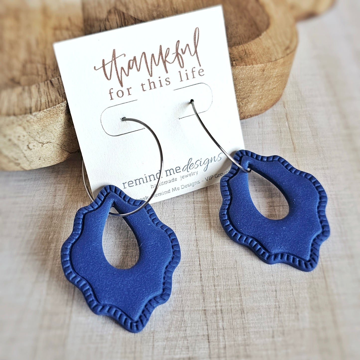 Navy Blue Clay Dangle Hoop Earrings