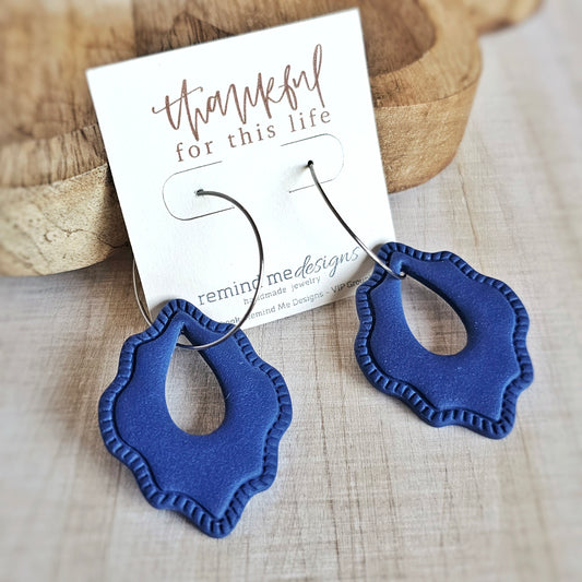 Navy Blue Clay Dangle Hoop Earrings