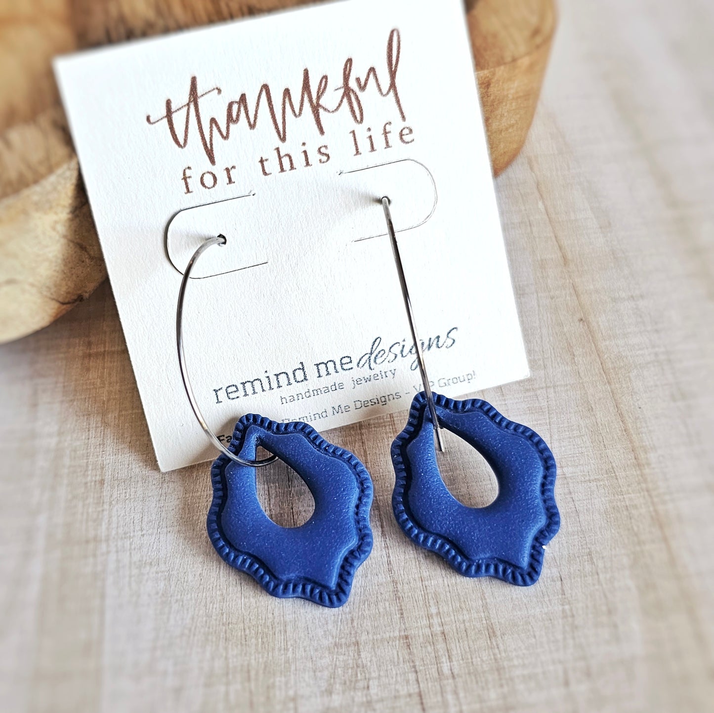 Navy Blue Clay Dangle Hoop Earrings