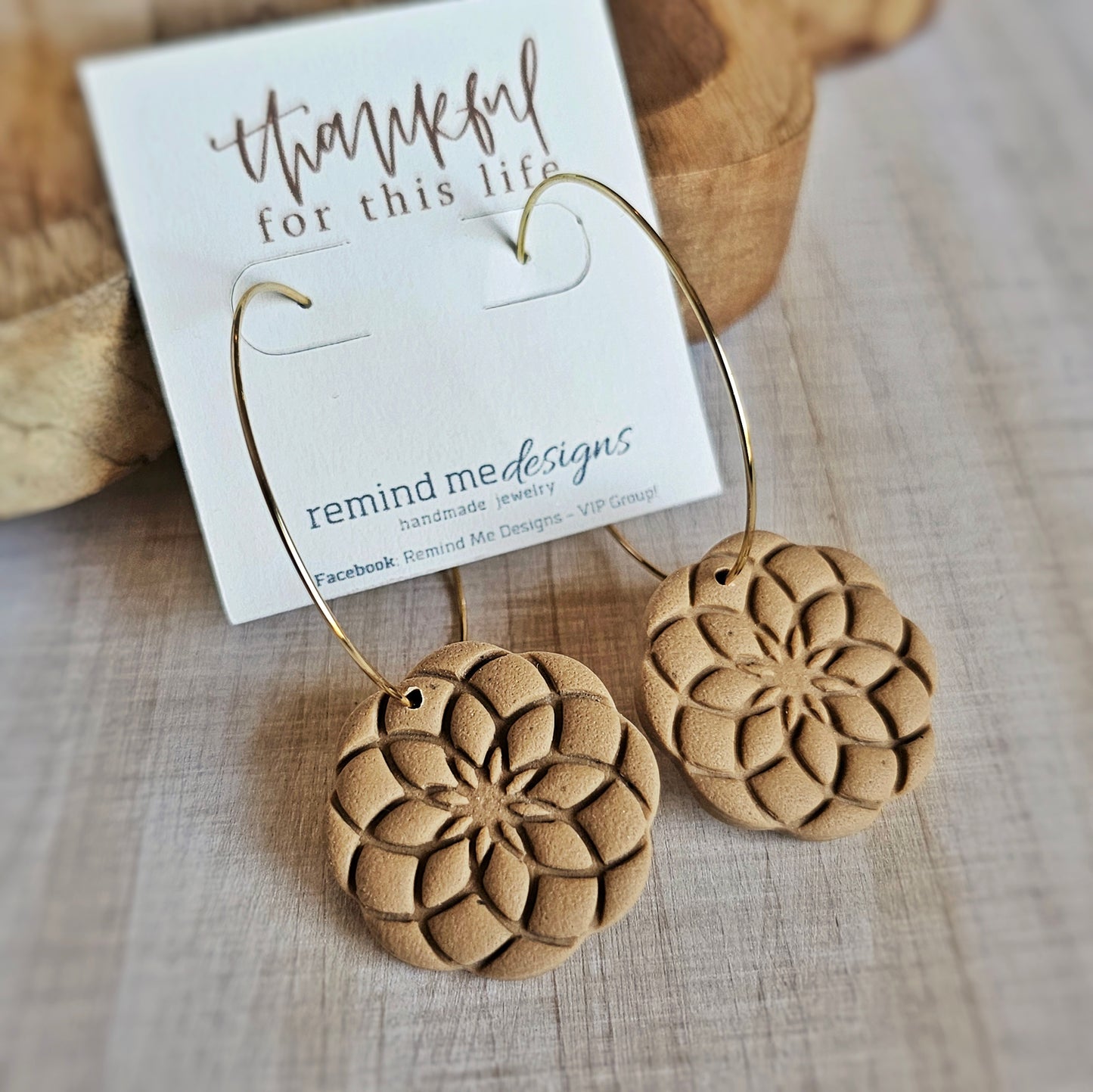 Tan Brown Polymer Clay Hoop Dangles