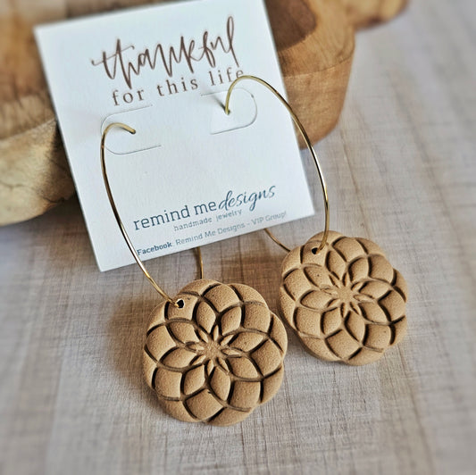 Tan Brown Polymer Clay Hoop Dangles