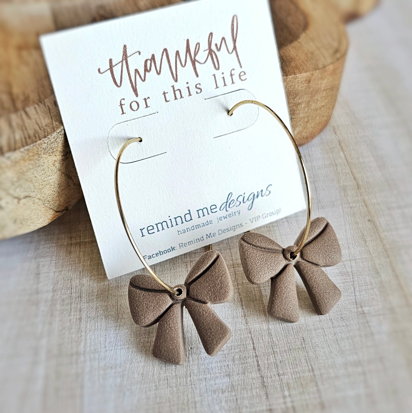 Tan Brown Polymer Clay Hoop Dangles