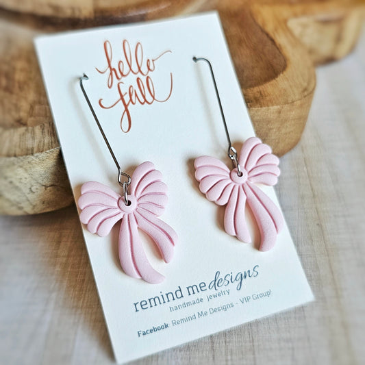 Light Pink Clay Bow Dangle Earrings