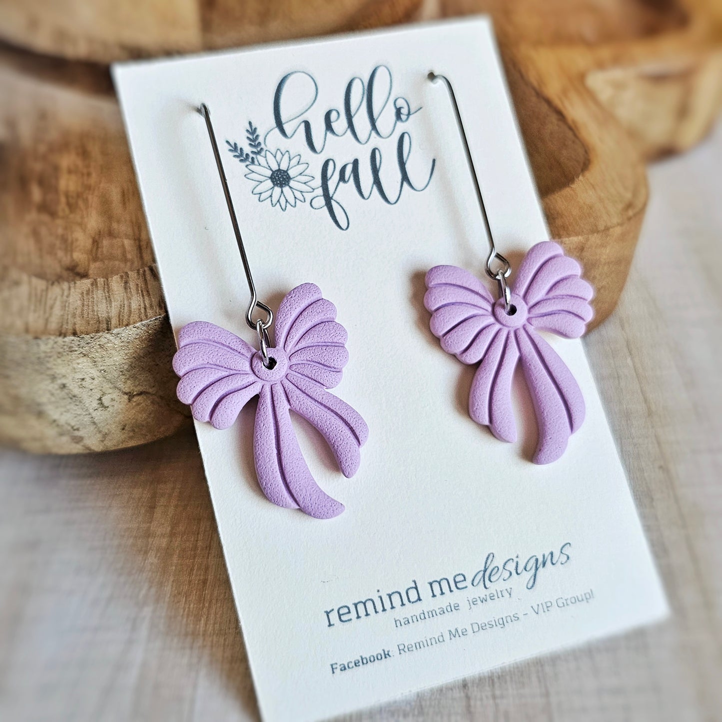 Light Purple Clay Bow Dangle Earrings