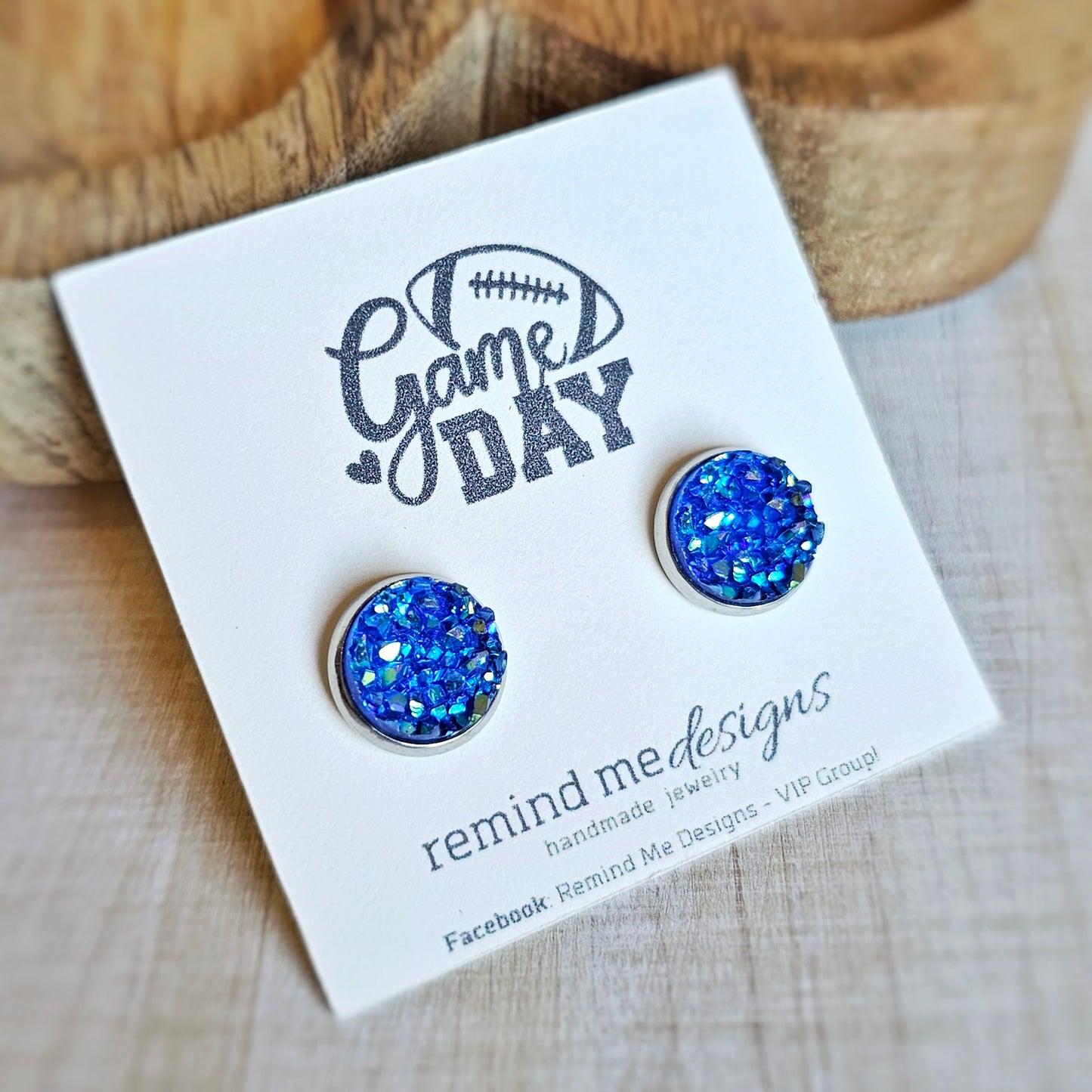 Iridescent Royal Blue Druzy Stud Earrings