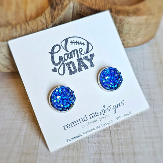 Iridescent Royal Blue Druzy Stud Earrings