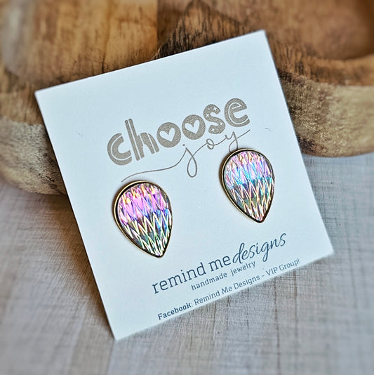 Iridescent Mermaid Scale Teardrop Stud Earrings
