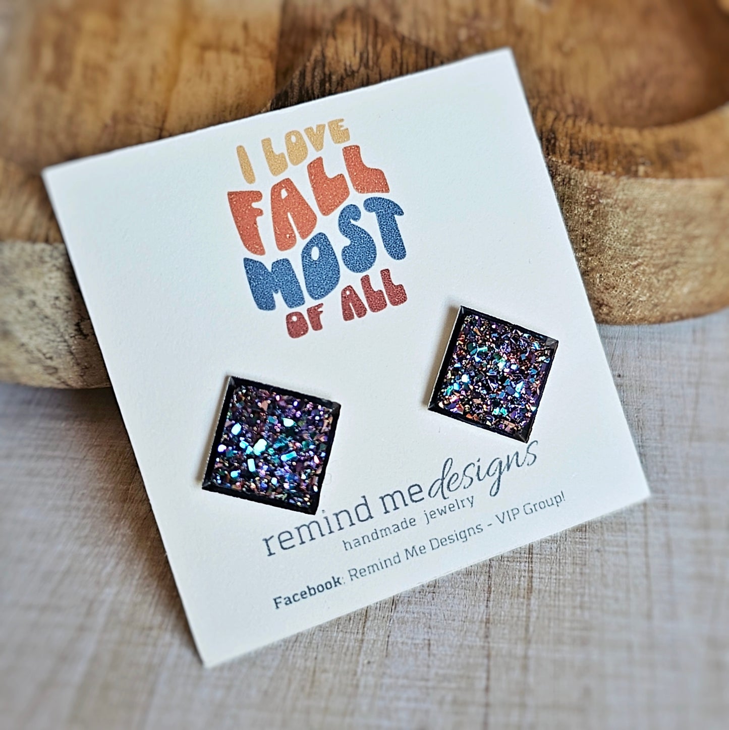 Square Metallic Blue and Purple Druzy Stud Earrings