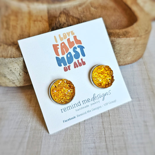 Golden Yellow Druzy Stud Earrings