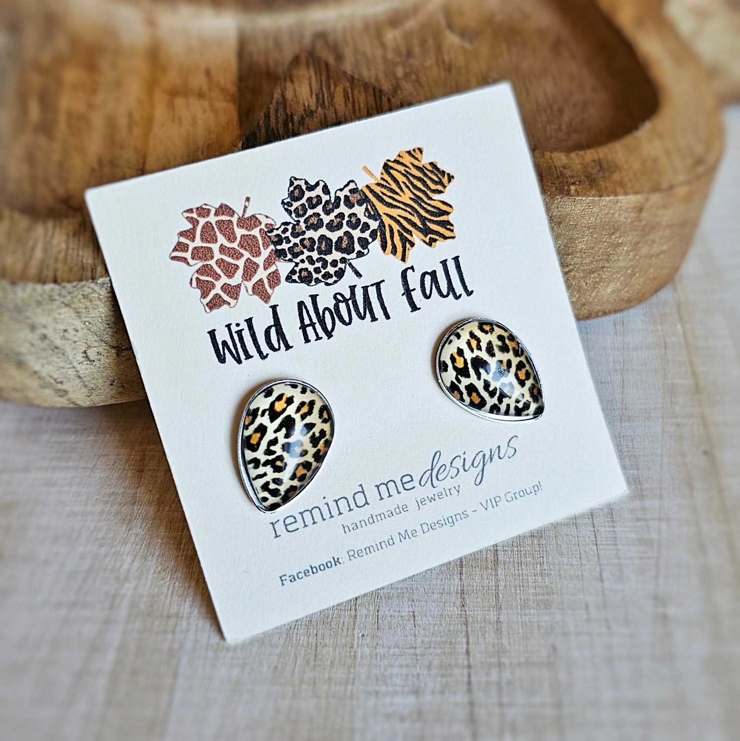 Brown Teardrop Shape Leopard Stud Earrings