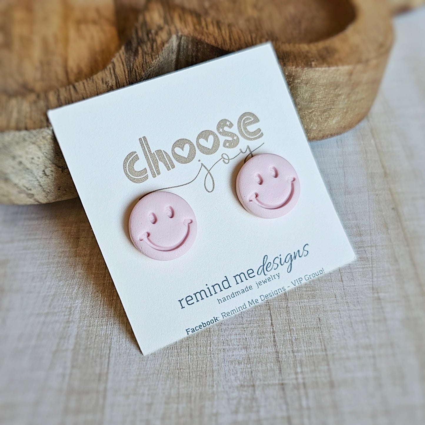 Light Pink Smiley Clay Studs