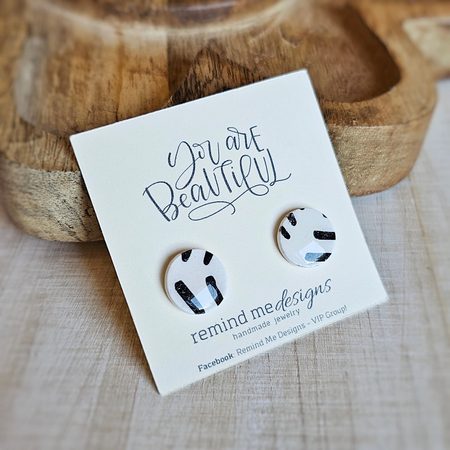 Black and White Clay Stud Earrings