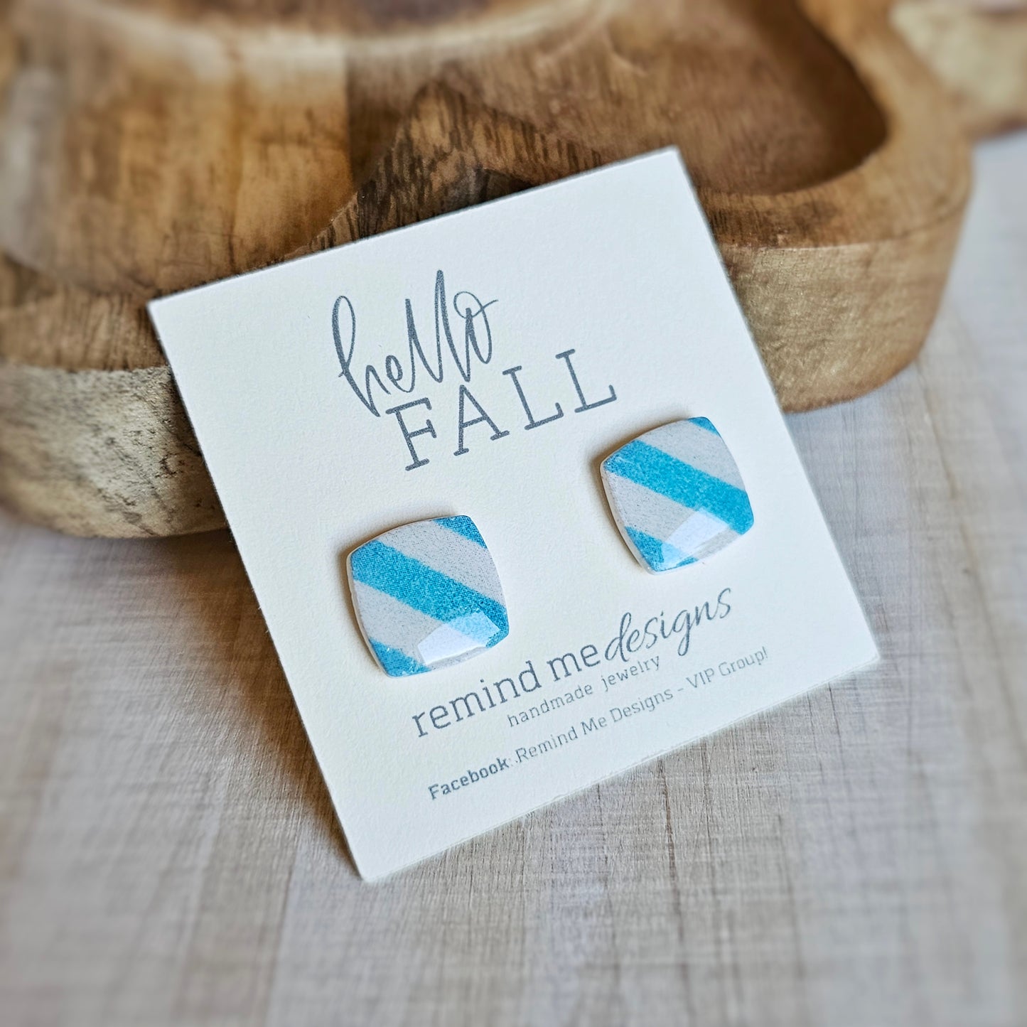 Blue Stripe Clay Studs