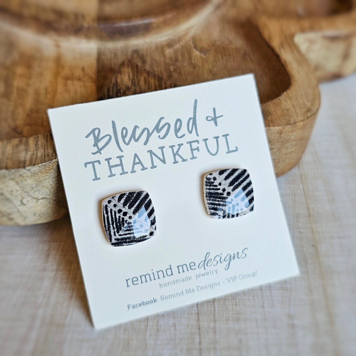 Black Clay Stud Earrings