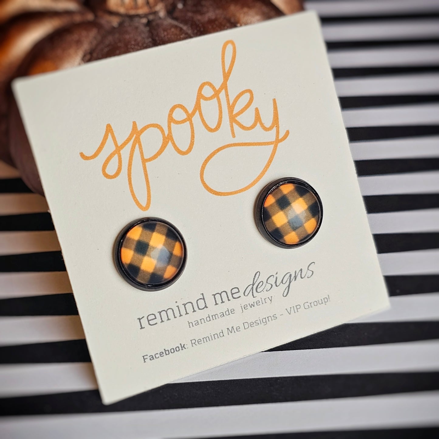 Black and Orange Stud Earrings