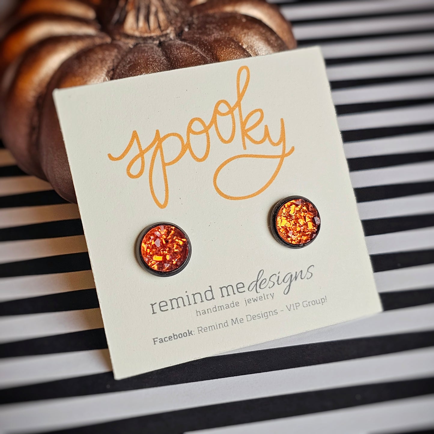 Orange Druzy Stud Earrings