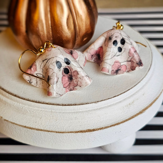 Floral Sheet Ghostie Clay Dangle Earrings