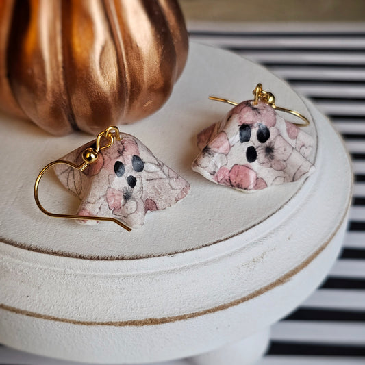 Floral Sheet Ghostie Clay Dangle Earrings