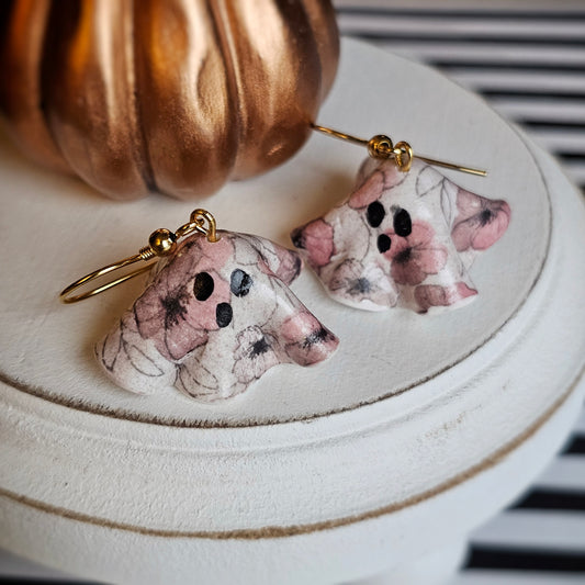 Floral Sheet Ghostie Clay Dangle Earrings