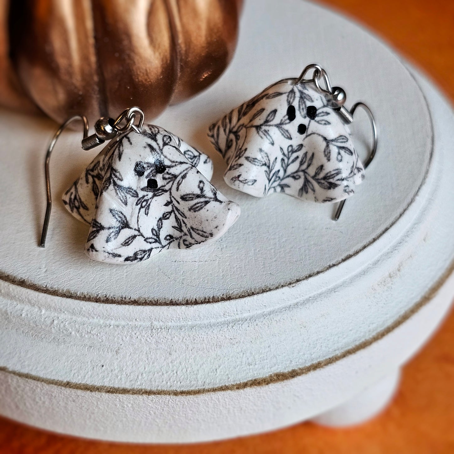 Floral Sheet Ghostie Clay Dangle Earrings