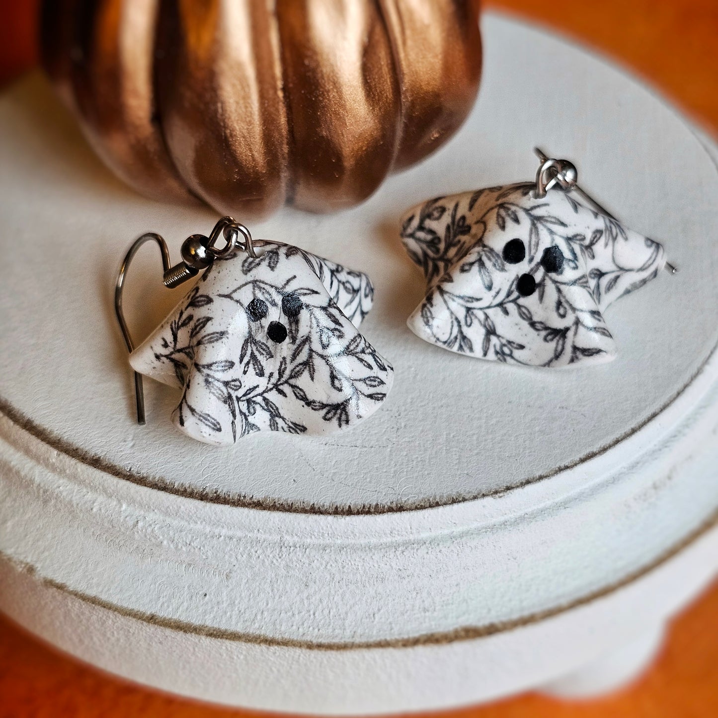 Floral Sheet Ghostie Clay Dangle Earrings