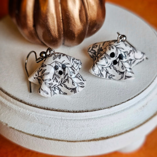 Floral Sheet Ghostie Clay Dangle Earrings