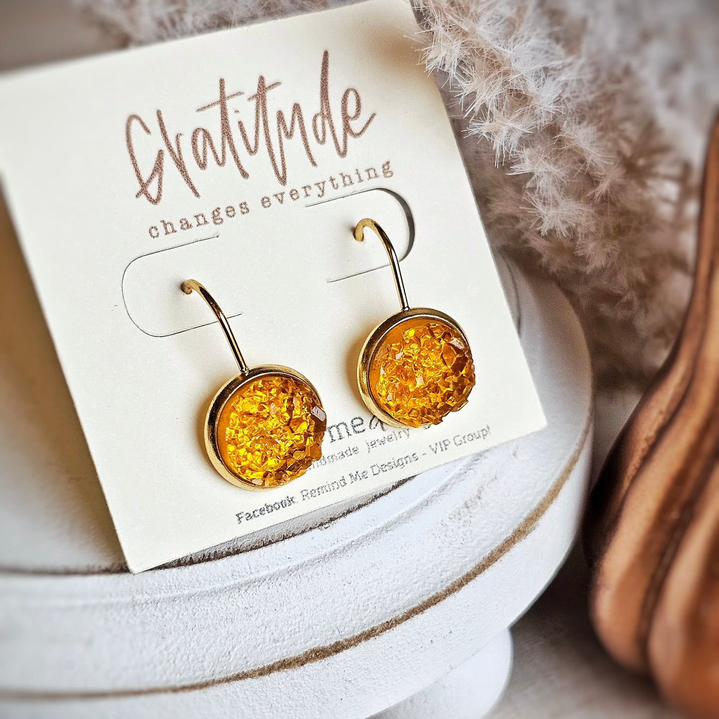 Yellow Orange Druzy Dangle Earrings