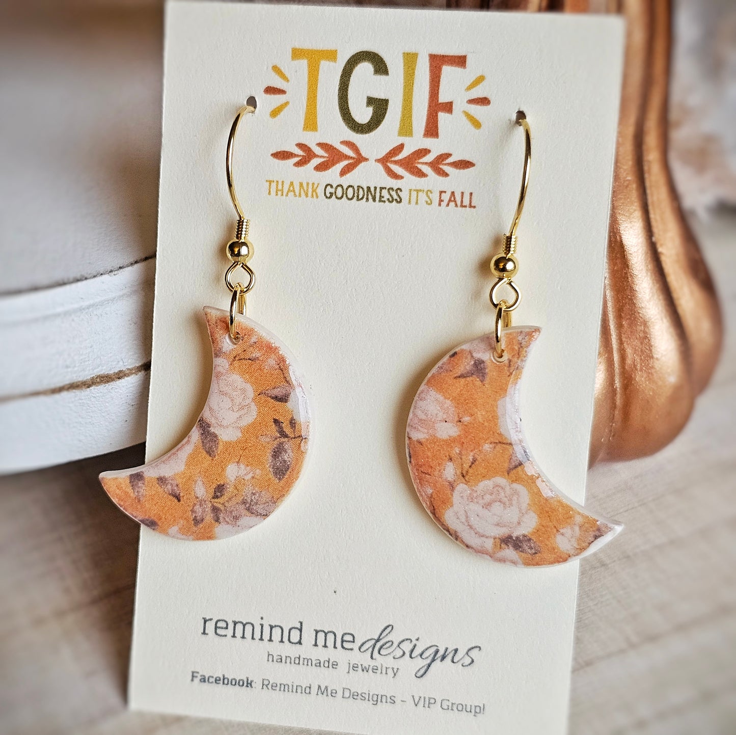 Floral Moon Clay Dangles