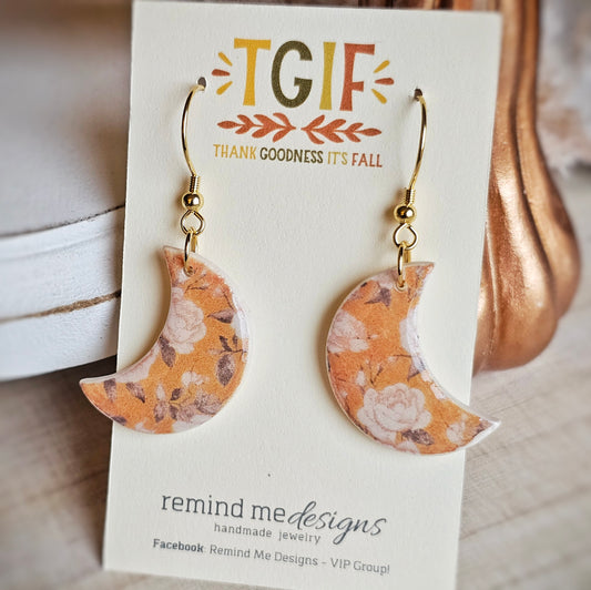 Floral Moon Clay Dangles