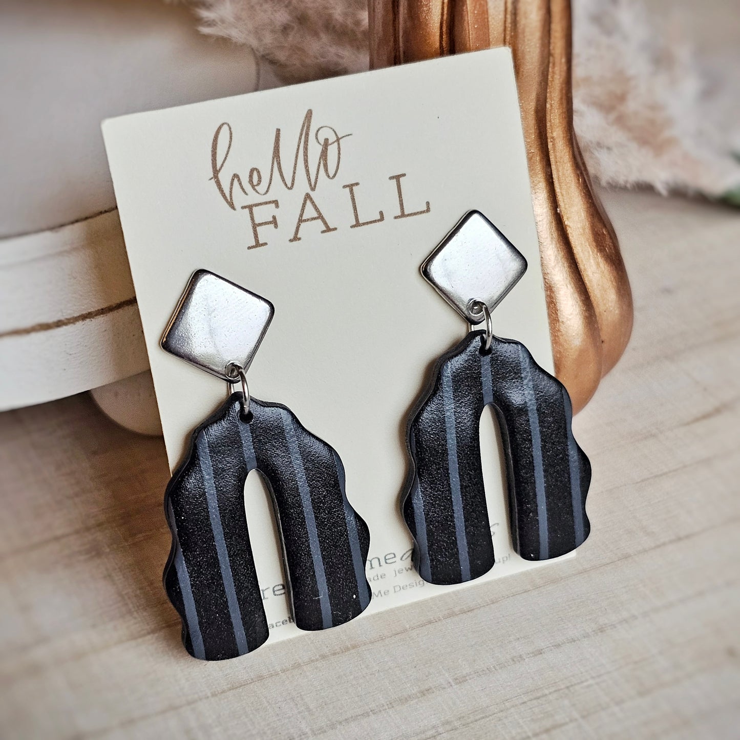 Black and Gray Striped Dangle Earrings