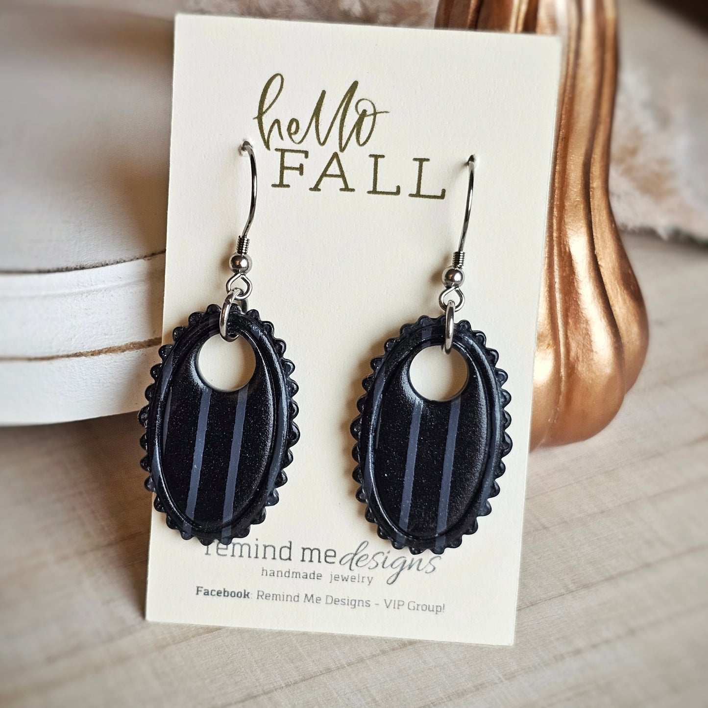 Black and Gray Striped Dangle Earrings