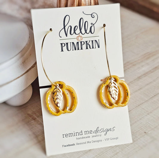 Pumpkin Clay Dangle Hoop Earrings