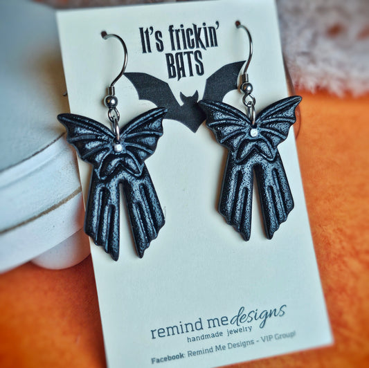 Black Bat Bow Dangle Earrings