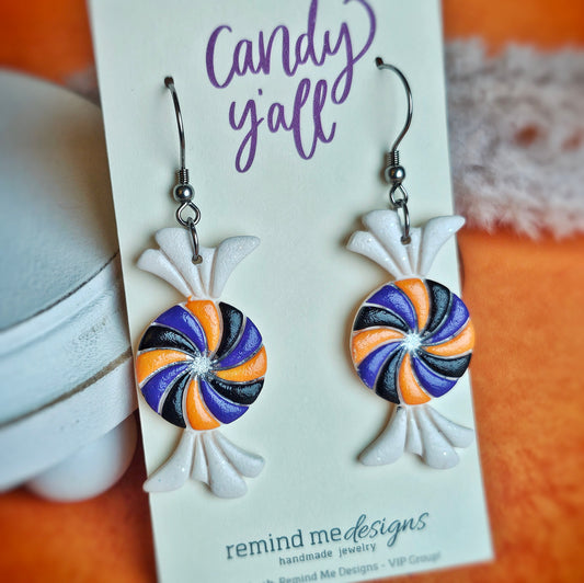 Black, Orange and Green Candy Swirl Dangles