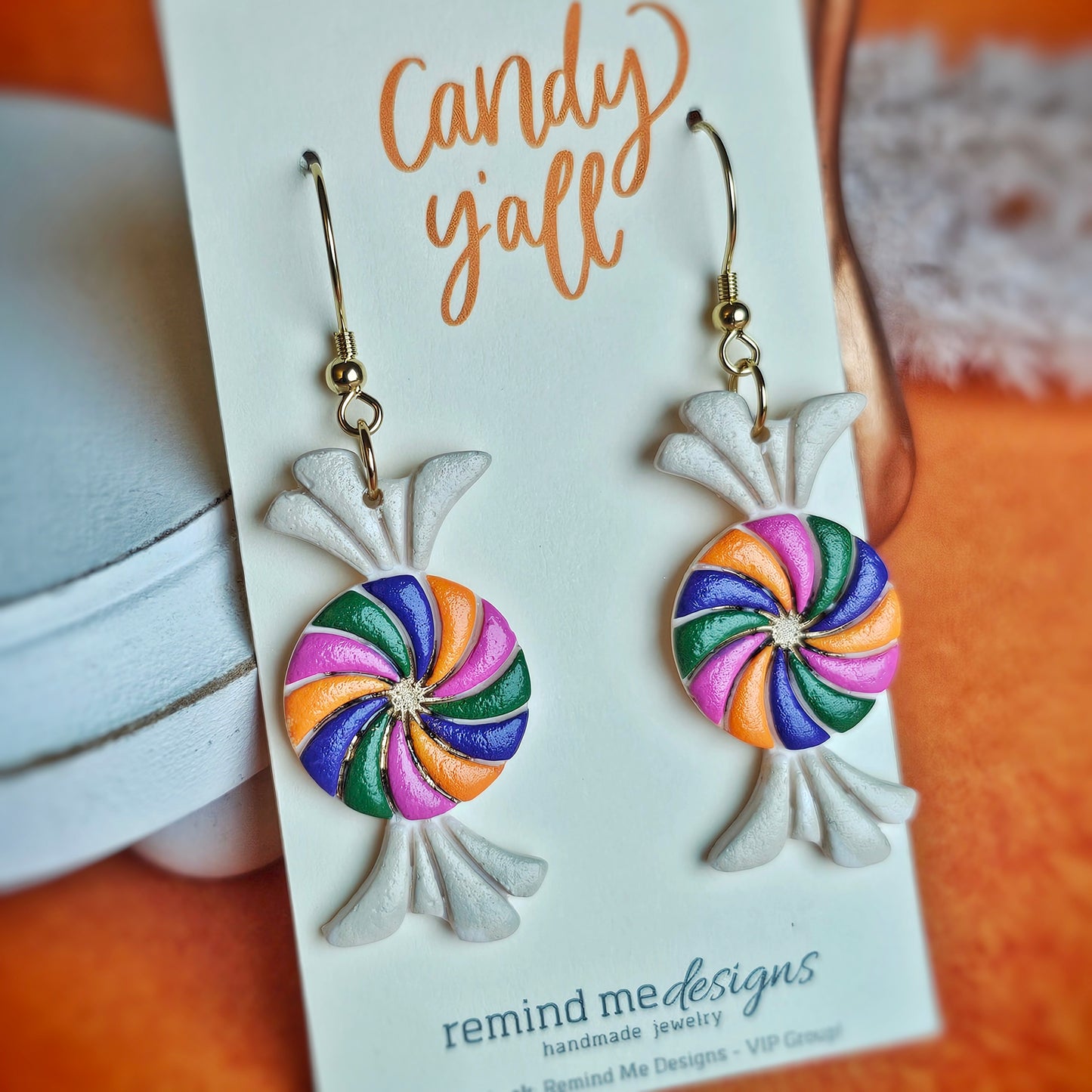 Orange, Purple, Pink and Green Candy Swirl Dangles