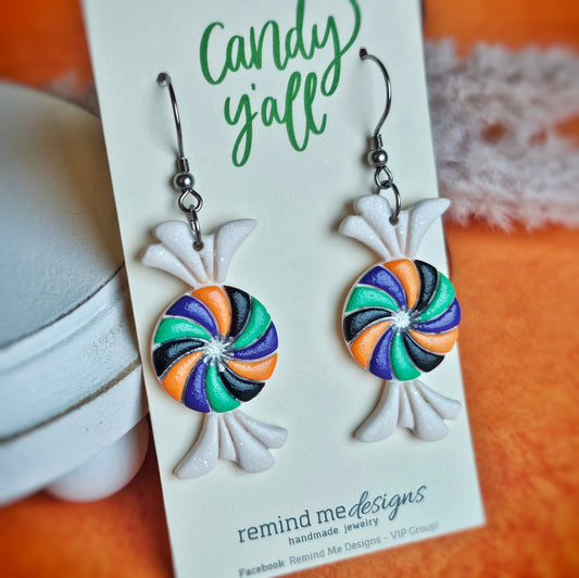 Black, Orange, Purple and Green Candy Swirl Dangles