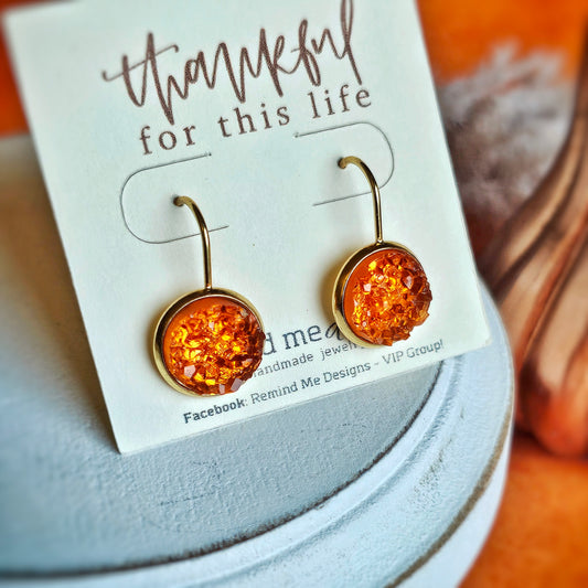 Orange Druzy Dangle Earrings