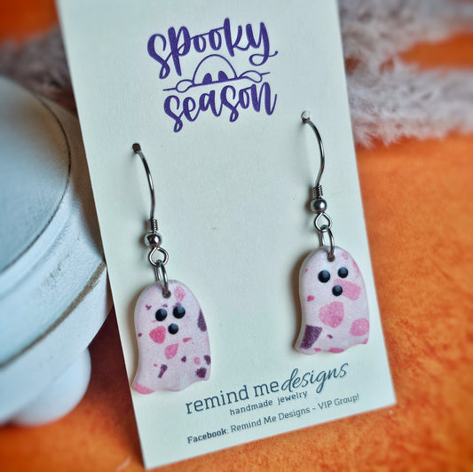 Little Purple and Pink Terrazzo Ghost Clay Dangle Earrings
