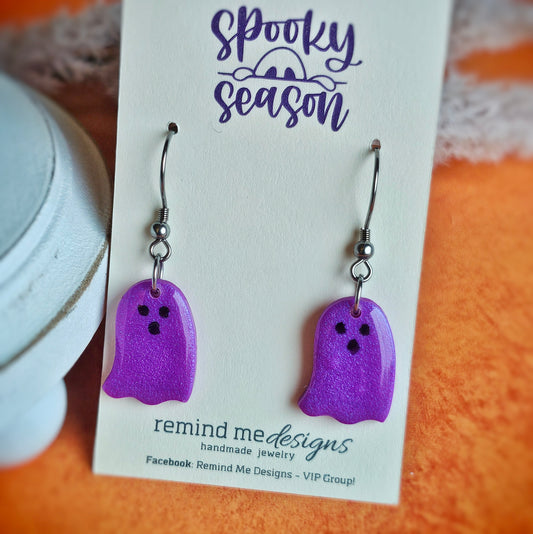 Little Purple Ghost Clay Dangle Earrings