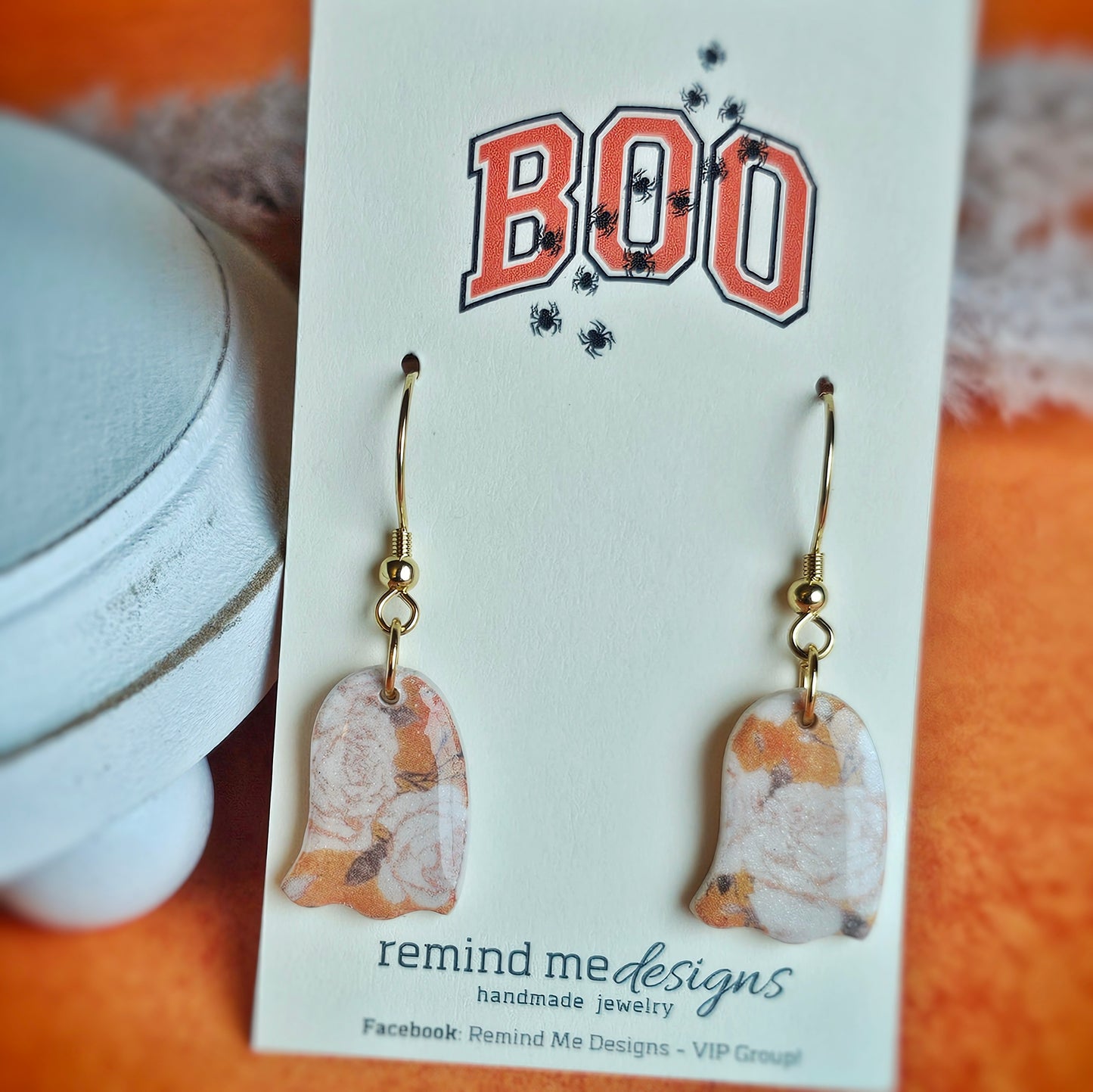 Little Mustard and Pearl Floral Ghost Clay Dangle Earrings