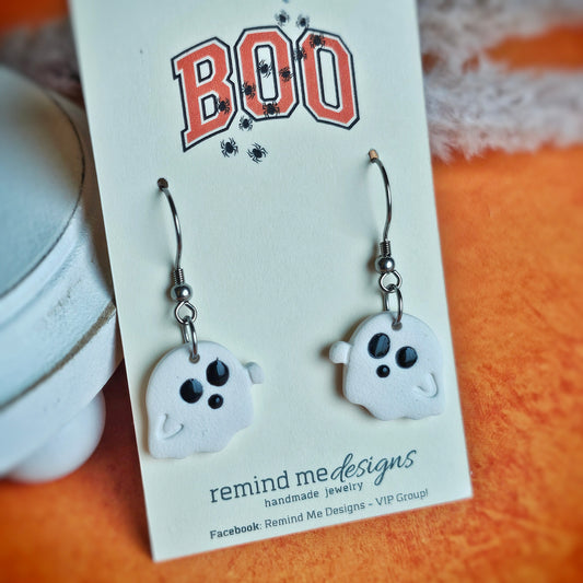 Mini Mirrored White Ghost Clay Dangle Earrings